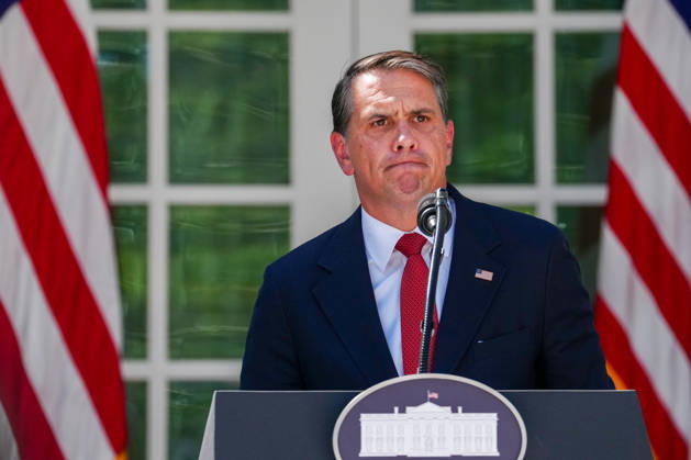 US Attorney General Todd Blanche speaks during a news conference in the Rose Garden of the White House in Washington, DC, on Tuesday, September 15, 2026. Blanche on Tuesday said he prefers a restrained approach to taking enforcement action against artificial intelligence companies and executives amid a rising debate over the risks of the cutting-edge technology.  WASP2026091507 AaronxSchwartz