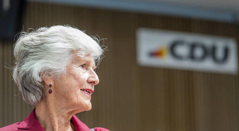 Friede Springer EUR, Germany, Berlin, September 17, 2026 Publisher Friede Springer, Deputy Chair of the Supervisory Board of the media group Axel Springer SE, is attending the final stretch of the Berlin election campaign at the Konrad Adenauer House as a member of the CDU, alongside Federal Chancellor Friedrich Merz and Berlin CDU ca