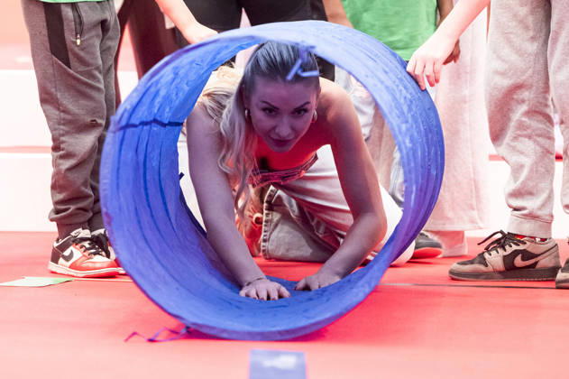 ABB CHILDREN S DAY: Anna Carina Woitschack in the crawl tunnel at the Children s Day event at the Atelier Gardens Berlin on September 17, 2026