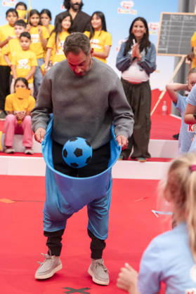 ABB CHILDREN S DAY: Moritz Bleibtreu catches a ball while wearing baggy pants at the Children s Day event at the Atelier Gardens in Berlin on September 17, 2026