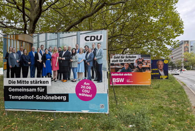 Ahead of Berlin House of Representatives election BERLIN, GERMANY - SEPTEMBER 19: Election campaign posters featuring political parties and candidates are displayed on streets across the city ahead of the Berlin House of Representatives election to be held in Berlin, Germany, on September 19, 2026. Halil Sagirkaya Anadolu Berlin Germany. Editorial use only. Please get in touch for any other usage.  Copyright: x2026xAnadoluxHalilxSagirkayax