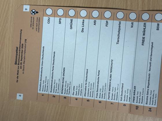 September 20, 2026, Ballot for the 2026 District Council Election, in the Marzahn-Hellersdorf constituency, Constituency 10, Berlin, Germany