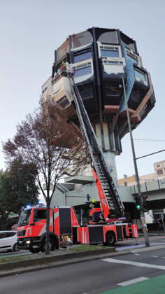 September 20, 2026, Berlin, Germany: Fire department response at the Bierpinsel in Steglitz