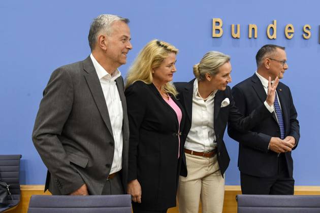 ABB BPK Leif Erik Holm, AfD Mecklenburg-Western Pomerania; Kristin Brinker, AfD lead candidate in Berlin; Alice Weidel, federal spokesperson for the AfD and co-chair of the AfD parliamentary group, Tino Chrupalla, Federal Spokesperson for the AfD and Co-Chair of the AfD parliamentary group. Topic: Af