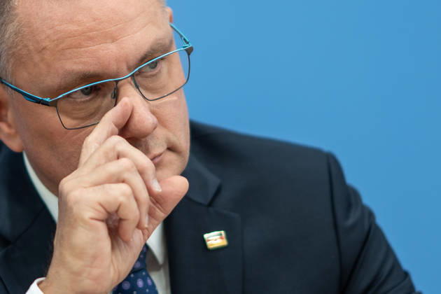 Tino Chrupalla, Federal Chairman of the AfD, during the Federal Press Conference in Berlin—a post-election analysis following the state elections in Mecklenburg-Western Pomerania and Berlin—Berlin, Germany, House of the Federal Press Conference