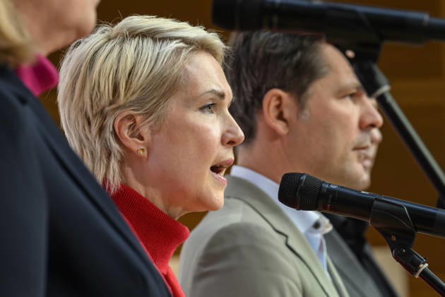 Pictured, from left: Manuela Schwesig, GER, Berlin, SPD press conference following the elections in Berlin and Mecklenburg-Western Pomerania (MV), in the atrium of the Willy Brandt House, Wilhelmstraße 141, 10963 Berlin, September 21, 2026, Copyright: HMBxMedia UwexKoch