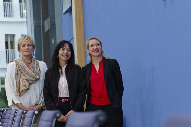 AfD Post-Election Analysis: Mecklenburg-Western Pomerania and Berlin, September 21, 2026, Germany, Berlin Federal Press Conference: Recap of the state election in Mecklenburg-Western Pomerania and the Berlin House of Representatives election by the party Die Linke. Pictured, from left: Simone Oldeburg, lead candidate for