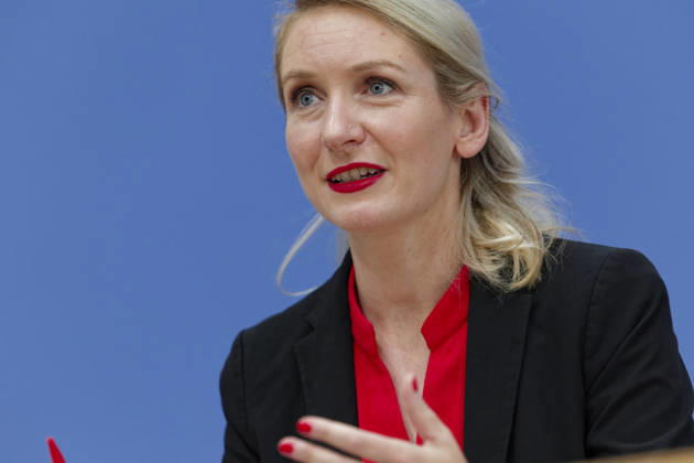 AfD Post-Election Analysis: Mecklenburg-Western Pomerania and Berlin, September 21, 2026, Germany, Berlin, Federal Press Conference: Analysis of the state election in Mecklenburg-Western Pomerania and the election to the Berlin House of Representatives by the party Die Linke. Pictured: Ines Schwerdtner, chairwoman of the party Die Linke
