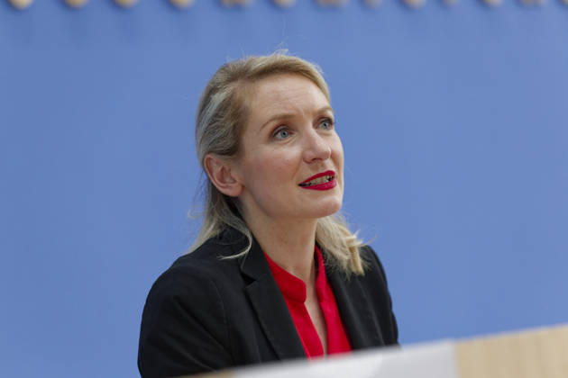 AfD Post-Election Analysis: Mecklenburg-Western Pomerania and Berlin, September 21, 2026, Germany, Berlin, Federal Press Conference: Analysis of the state election in Mecklenburg-Western Pomerania and the election to the Berlin House of Representatives by the party Die Linke. Pictured: Ines Schwerdtner, chairwoman of the party Die Linke