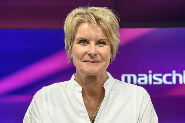 In the photo, from left: Susanne Gaschke, NZZ; GER; Berlin; studio; guest on Maischberger ; political talk show; TV; program; with host Sandra Maischberger; Das Erste; from Studio 20 in Adlershof, September 21, 2026, Copyright: HMBxMedia UwexKoch