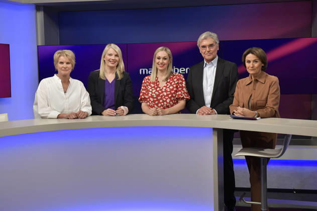 Susanne Gaschke, Annett Meiritz, Ruth Moschner, Joe Kaeser, and Sandra Maischberger on the ARD talk show *maischberger* at the studio in Berlin-Adlershof, Berlin, September 2, 2026 Foto:xM.xBehrensx xFuturexImagex maischberger2109_6901