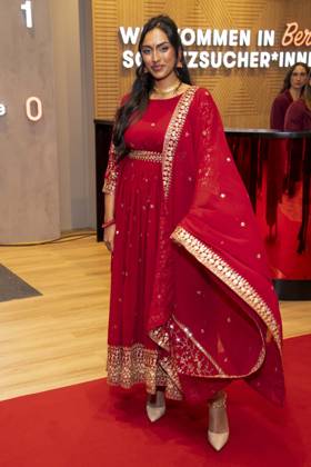 ABB TKMAXX Sayana Ranjan appears on the red carpet at the grand reopening of the TK Maxx store on Alexanderplatz on September 24, 2026, in Berlin, Germany