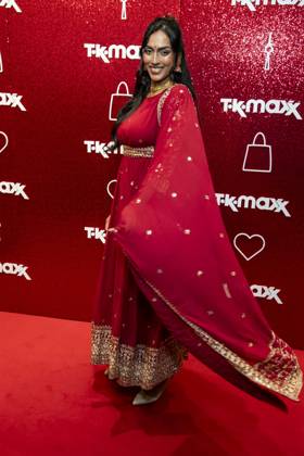 ABB TKMAXX Sayana Ranjan appears on the red carpet at the grand reopening of the TK Maxx store on Alexanderplatz on September 24, 2026, in Berlin, Germany