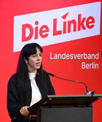 Die Linke Berlin Party Conference in Berlin BERLIN, GERMANY – SEPTEMBER 25: Die Linke (The Left Party) candidate for Berlin Governing Mayor Elif Eralp speaks during the extraordinary session of the 10th State Party Congress of the Die Linke (The Left Party) to assess the election results in Berlin on September 25, 2026. Mayor candidate Elif Eralp also took part in the conference. Volodymyr Sindieiev Anadolu Berlin Germany. Editorial use only. Please get in touch for any other usage.  Copyright: x2026xAnadoluxVolodymyrxSindieievx