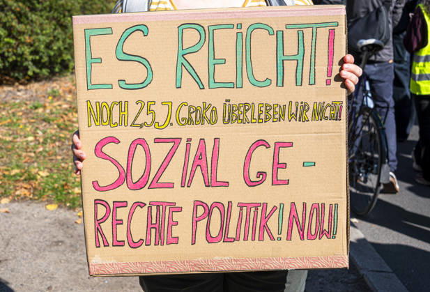Social protests organized by the DGB EUR, Germany, Berlin, September 26, 2026 There’s Enough for Everyone, and Merz Must Go —posters, banners, and slogans against the federal government’s cuts to social benefits. Cutting Social Benefits —nationwide social protests organized by the DGB and its member unions under the slogan You’ve Earned It: Your Work, Your Health, Your Pension