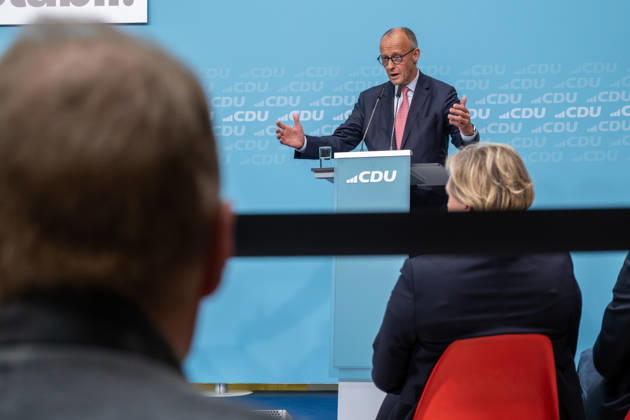 Chancellor Friedrich Merz at the CDU s final campaign rally ahead of the upcoming Berlin House of Representatives election at the Konrad Adenauer House in Berlin Campaigning in Berlin sp2026091756724