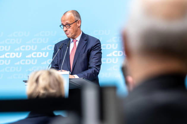 Chancellor Friedrich Merz at the CDU s final campaign rally ahead of the upcoming Berlin House of Representatives election at the Konrad Adenauer House in Berlin Campaigning in Berlin sp2026091757099