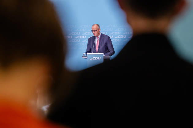 Chancellor Friedrich Merz at the CDU s final campaign rally ahead of the upcoming Berlin House of Representatives election at the Konrad Adenauer House in Berlin. Campaigning in Berlin sp2026091757197