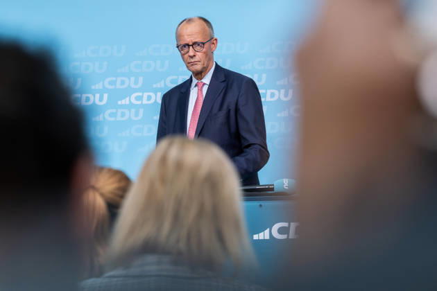Chancellor Friedrich Merz at the CDU s final campaign rally ahead of the upcoming Berlin House of Representatives election at the Konrad Adenauer House in Berlin Campaigning in Berlin sp2026091757255