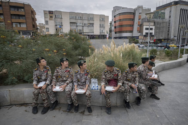 Opening Ceremony Of Second City-Square Military Training Camp Iranian schoolboys wearing Iranian Army military uniforms hold food containers as they prepare to take part in the opening ceremony of the second city-square military training camp for self-sacrificing forces in downtown Tehran, Iran, on October 3, 2026. The camp was established by the Basij paramilitary force, with personnel from the Islamic Republic of Iran Army responsible for training the volunteers. Tehran Tehran Iran  Copyright: xMortezaxNikoubazlx originalFilename: nikoubazl-openingc261003_npq5N
