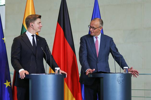Berlin, Germany, October 5, 2026: The Federal Chancellery hosts a joint press conference with Lithuanian Prime Minister Mindaugas Sinkevicius and Federal Chancellor Friedrich Merz (CDU) Copyright: xdtsxNachrichtenagenturx dts_137169