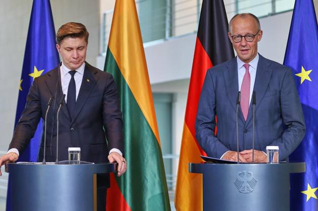 Berlin, Germany, October 5, 2026: The Federal Chancellery hosts a joint press conference with Lithuanian Prime Minister Mindaugas Sinkevicius and Federal Chancellor Friedrich Merz (CDU) Copyright: xdtsxNachrichtenagenturx dts_137190