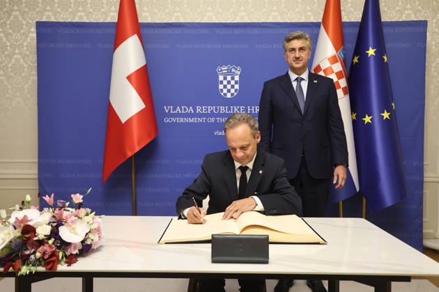 Croatian PM Plenkovic meets Swiss Council of States Croatian Prime Minister Andrej Plenkovic met with Swiss Council of States President Stefan Engler on October 5, 2026, in Zagreb, Croatia, at the Banski Dvori government offices. SlavkoxMidzor PIXSELL