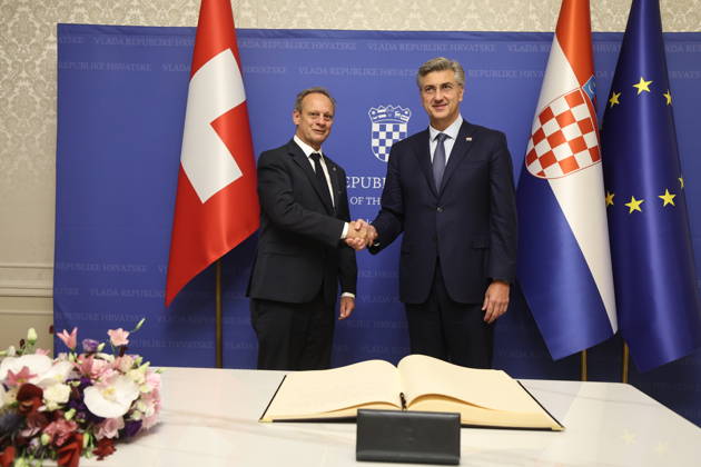 Croatian PM Plenkovic meets Swiss Council of States Croatian Prime Minister Andrej Plenkovic met with Swiss Council of States President Stefan Engler on October 5, 2026, in Zagreb, Croatia, at the Banski Dvori government offices. SlavkoxMidzor PIXSELL