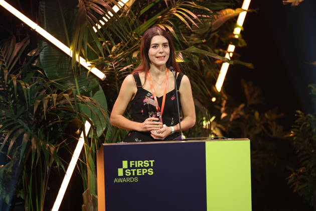 FIRST STEPS 2026 Big Audience Award-winning book *OPERATION OBERLAND* by Patricia SchuÌˆtz; award presentation on stage at the FIRST STEPS 2026 awards ceremony at the Theater des Westens in Berlin Copyright: xEventpressxFuhrx