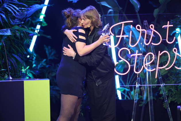 FIRST STEPS 2026 Michael Ballhaus Award: Laudation by Bella Halben and Michael Ballhaus; Award-winning film: RUN ME WILD, cinematography by Lea Dähne; Award ceremony on stage at the FIRST STEPS 2026 awards ceremony at the Theater des Westens in Berlin Copyright: xEventpressxFuhrx