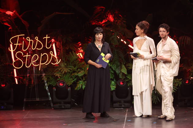 FIRST STEPS 2026 Hosts Malaya Maximilian and No Fear Bernd Eichinger Award Acceptance Speech by Ira Tondowski Award Ceremony on Stage at the FIRST STEPS 2026 Awards at the Theater des Westens in Berlin Copyright: xEventpressxFuhrx