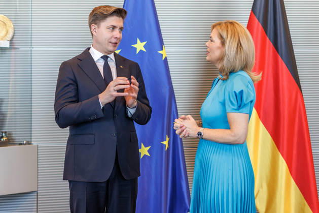 Bundestag: Bundestag President Julia Kloeckner welcomes the Prime Minister of the Republic of Lithuania, Mindaugas Sinkevicius, to the German Bundestag on October 6, 2026, in Berlin, Berlin, Berlin, Germany, Bundestag