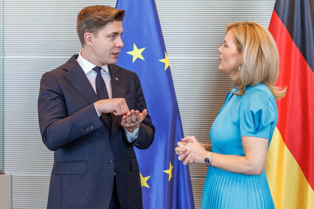 Bundestag: Bundestag President Julia Kloeckner welcomes the Prime Minister of the Republic of Lithuania, Mindaugas Sinkevicius, to the German Bundestag on October 6, 2026, in Berlin, Berlin, Berlin, Germany, Bundestag
