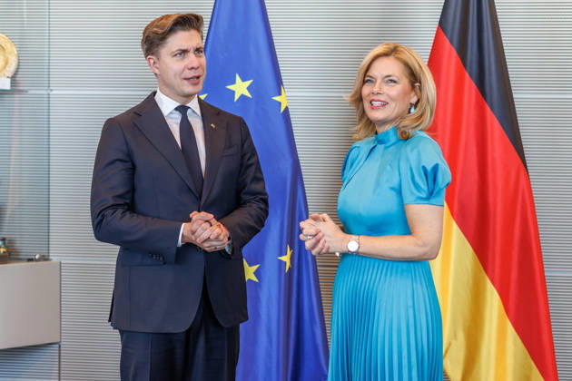 Bundestag: Bundestag President Julia Kloeckner welcomes the Prime Minister of the Republic of Lithuania, Mindaugas Sinkevicius, to the German Bundestag on October 6, 2026, in Berlin, Berlin, Berlin, Germany, Bundestag