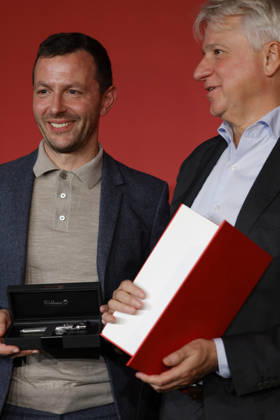 Frankfurt Impressions, October 6, 2026: The 78th Frankfurt Book Fair bids farewell to its long-time director, Juergen Boos (left). Sebastian GUGGOLZ, Chairman of the German Publishers and Booksellers Association, Frankfurt am Main, Hesse, Germany