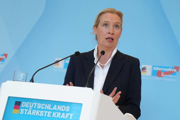 Press conference by the AfD chairwoman ahead of the parliamentary group meeting: Alice Weidel, AfD, pictured during a press statement ahead of the AfD parliamentary group meeting in the German Bundestag, Berlin, October 6, 2026, Berlin, Berlin, Germany