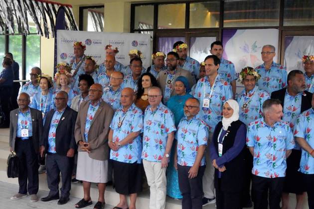 October 6, 2026, Funafuti, Funafuti, Tuvalu: Australian Prime Minister ANTHONY ALBANESE, Fijian Prime Minister SITIVENI RABUKA, and Tuvaluan Prime Minister FELETI TEO and other international leaders attend the Pre-COP31 Leaders™ event in Funafuti, Tuvalu, on October 6, 2026. Complementing the ministerial meeting in Fiji, the visit brings global decision-makers to the low-lying Pacific island nation to witness climate impacts and community adaptation efforts firsthand and advance climate action ahead of COP31 in Antalya, Türkiye. Funafuti Tuvalu - ZUMA 20261006_int_h213_021 Copyright: xHuang Mendersx