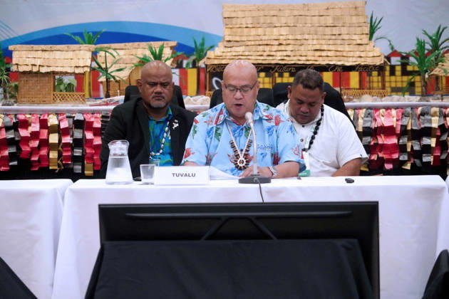 October 6, 2026, Funafuti, Funafuti, Tuvalu: Tuvaluan Prime Minister FELETI TEO addresses attendees at the Pre-COP31 Leaders™ event in Funafuti, Tuvalu. Over a dozen leaders touched down on the tiny Pacific atoll nation of Tuvalu on October 6, 2026 for a first-hand look at a once-vibrant ecosystem being threatened due to climate change. Funafuti Tuvalu - ZUMA 20261006_int_h213_029 Copyright: xHuang Mendersx