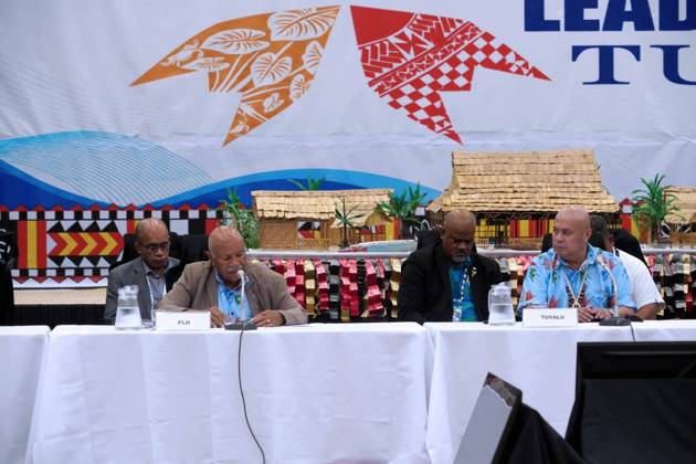 October 6, 2026, Funafuti, Funafuti, Tuvalu: Fijian Prime Minister SITIVENI RABUKA addresses the attendees at the Pre-COP31 Leaders™ event, including Tuvaluan Prime Minister FELETI TEO in Funafuti, Tuvalu. Over a dozen leaders touched down on the tiny Pacific atoll nation of Tuvalu on October 6, 2026 for a first-hand look at a once-vibrant ecosystem being threatened due to climate change. Funafuti Tuvalu - ZUMA 20261006_int_h213_036 Copyright: xHuang Mendersx