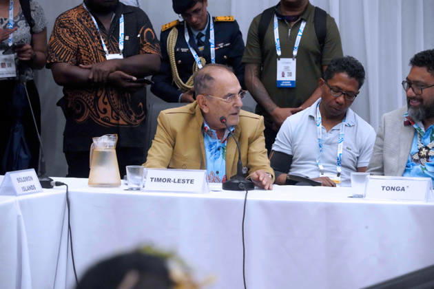 October 6, 2026, Funafuti, Funafuti, Tuvalu: JOSE RAMOS-HORTA, Timor-Leste President, addresses the attendees at the Pre-COP31 Leaders™ event, including Tuvaluan Prime Minister FELETI TEO in Funafuti, Tuvalu. Over a dozen leaders touched down on the tiny Pacific atoll nation of Tuvalu on October 6, 2026 for a first-hand look at a once-vibrant ecosystem being threatened due to climate change. Funafuti Tuvalu - ZUMA 20261006_int_h213_043 Copyright: xHuang Mendersx