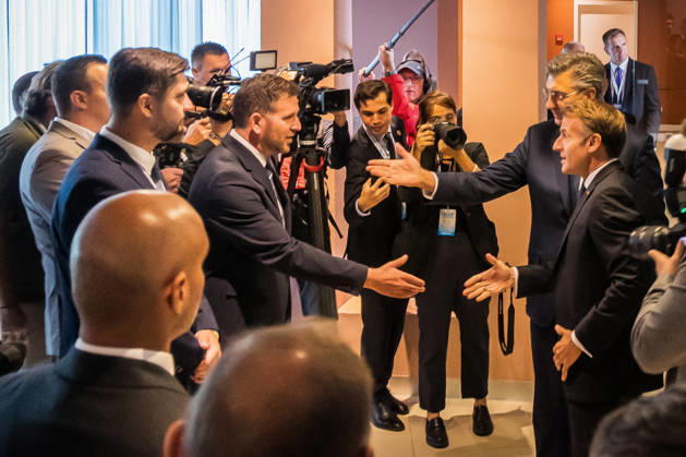 EU MED9 Bilateral meet Plenkovic - Macron Croatian Prime Minister Andrej Plenkovic meets French President Emmanuel Macron during bilateral meetings on the sidelines of the EU MED9 summit in Split, Croatia on October 7, 2027.  ZvonimirxBarisin PIXSELL