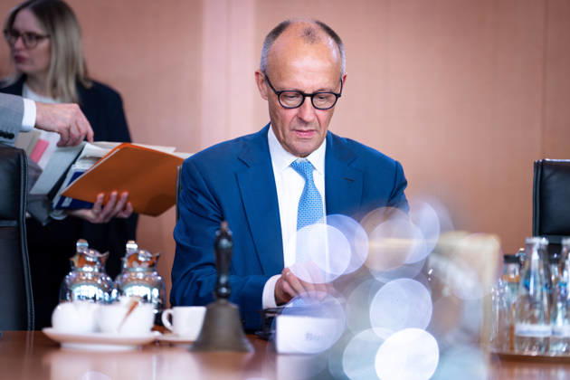 61st Meeting of the Federal Cabinet – Latest News, October 7, 2026, Berlin; Federal Chancellor Friedrich Merz (CDU) at his seat in the Cabinet Chamber, prior to the Cabinet meeting; Federal Cabinet meeting at the Federal Chancellery in Berlin, Berlin, Germany