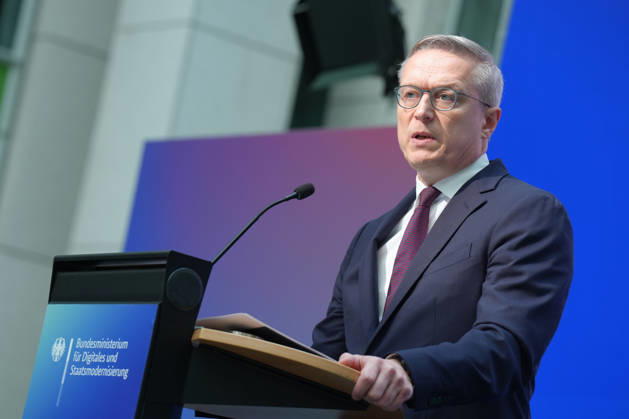 Statement by the Federal Minister for Digital Affairs on Government Modernization: Dr. Karsten Wildberger, Minister for Digital Affairs, pictured as he delivers his statement on the Cabinet’s decision regarding the report on one year of government modernization, Berlin, October 7, 2026, Berlin, Berlin, Germany