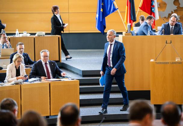 8 THURINGIAN STATE PARLIAMENT 55th PLENARY SESSION ** FOR EDITORIAL PURPOSES ONLY ** EDITORIAL USE ONLY ** Oct. 7, 2026, Erfurt, Thuringian State Parliament, 8th Legislative Term, 55th Plenary Session. Pictured: Björn Höcke (AfD), parliamentary group leader; Minister President Mario Voigt (CDU), Katja Wolf, Th Copyright: SaschaxFromm doc87xbt85j3tg17cljytf1 ,EDITORIAL USE ONLY Copyright: SaschaxFromm