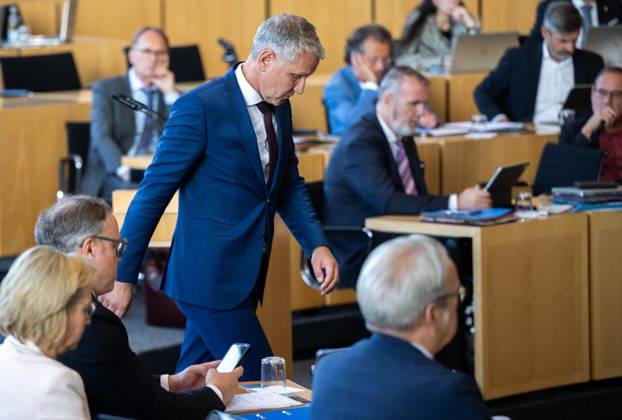 8 THURINGIAN STATE PARLIAMENT 55TH PLENARY SESSION ** FOR EDITORIAL USE ONLY ** EDITORIAL USE ONLY ** Oct. 7, 2026, Erfurt, Thuringian State Parliament, 8th Legislative Term, 55th Plenary Session. Photo: Björn Höcke (AfD), parliamentary group leader, Germany, Thuringia, Erfurt. Copyright SaschaxFromm Copyright: SaschaxFromm doc87xem1cluao13c95xnd0 ,EDITORIAL USE ONLY Copyright: SaschaxFromm