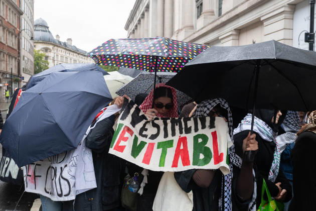 Pro-Palestinian protesters march In London LONDON, UNITED KINGDOM - OCTOBER 7: Pro-Palestinian demonstrators and students take part in a protest on the third anniversary of the October 7, 2023 attacks on Gaza in London, United Kingdom, on October 7, 2026. Protestors called for an end to Israeli military operations in Gaza and expressed solidarity with the Palestinian people. Thomas Krych Anadolu London United Kingdom. Editorial use only. Please get in touch for any other usage. Copyright: x2026xAnadoluxThomasxKrychx