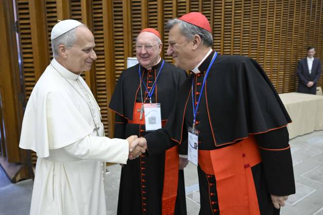 ITALY - POPE - VATICAN-2026 10 7 Italy, Rome, Vatican, 2026 10 7 Pope Leo XIV during the meeting with the presidents of the episcopal conferences from all over the world in Vatican . EDITORIAL USE ONLY - NO BOOKS Copyright: xVATICANxMEDIA xCatholicxPressxPhotox