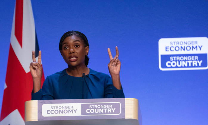 October 7, 2026, Birmingham, United Kingdom: Conservative leader Kemi Badenoch addresses delegates at the Symphony Hall in Birmingham on the final day of the party™s annual conference. Kemi Badenoch delivered her high-stakes keynote speech, she promised sweeping tax cuts and took direct aim at Andy Burnham s Labour government, declaring a battle for the soul of the nation Birmingham United Kingdom - ZUMAs197 20261007_aaa_s197_100 Copyright: xGaryxRobertsx