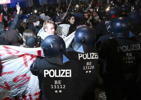 Police in Berlin intervened in demonstrations in support of Palestinians BERLIN, GERMANY - OCTOBER 7: German police detain a protestor during a pro-Palestinian demonstration in Berlin, Germany on October 7, 2026. More than a thousand demonstrators gathered at Oranien Square to protest Israeli attack on Gaza and marched toward Hermann Square before police broke up the rally near the Kottbusser Tor subway station, detaining numerous participants. Halil Sagirkaya Anadolu Berlin Germany. Editorial use only. Please get in touch for any other usage.  Copyright: x2026xAnadoluxHalilxSagirkayax