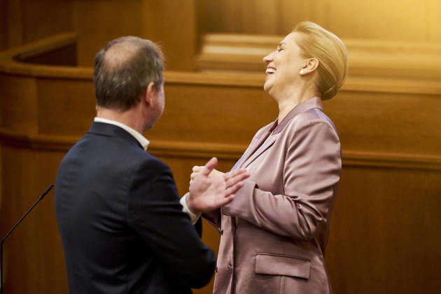Opening Debate in the Danish Parliament: Prime Minister Mette Frederiksen and Minister of Justice Nicolai Wammen, both of the Social Democratic Party, before the opening debate of Parliament in the Parliament Hall at Christiansborg on Thursday, October 8, 2026. Photo by Thomas Traasdahl, Ritzau Scanpix, Copenhagen, Denmark Copyright: RitzauxScanpix ThomasxTraasdahlx spdk20261008-085050-L